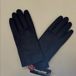 NWT Genuine Leather 3M Thinsulate Dark Blue Gloves Merona